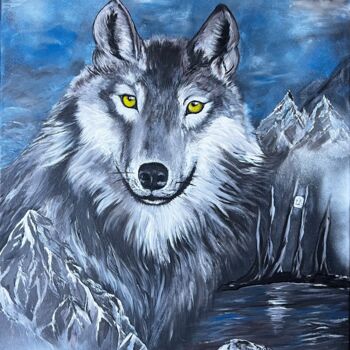 Painting titled "Le loup dans toute…" by Christelle Cottrelle, Original Artwork, Acrylic Mounted on Wood Stretcher frame