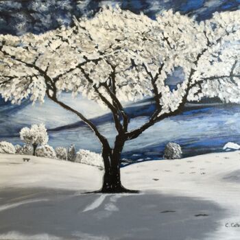 Painting titled "Arbre majestueux so…" by Christelle Cottrelle, Original Artwork, Acrylic Mounted on Wood Stretcher frame