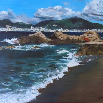 Painting titled "Plage de Porticcio" by Christelle Cottrelle, Original Artwork, Acrylic Mounted on Wood Stretcher frame