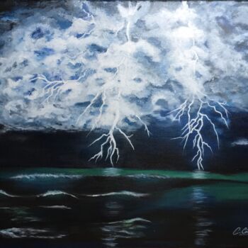 Malerei mit dem Titel "Nuit orageuse en mer" von Christelle Cottrelle, Original-Kunstwerk, Acryl