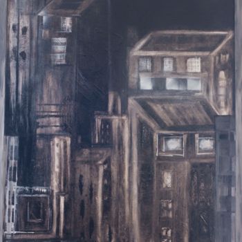 Schilderij getiteld "Ghost Town" door Christelle Crokaert, Origineel Kunstwerk, Acryl