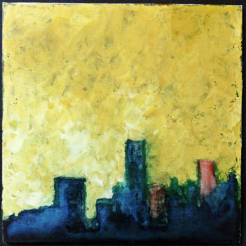 Painting titled "TALES FROM THE CITY…" by Christelle Derenne, Original Artwork, Acrylic Mounted on Cardboard