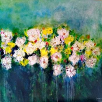 Painting titled "pivoines" by Hervieu Christelle, Original Artwork, Acrylic Mounted on Wood Stretcher frame