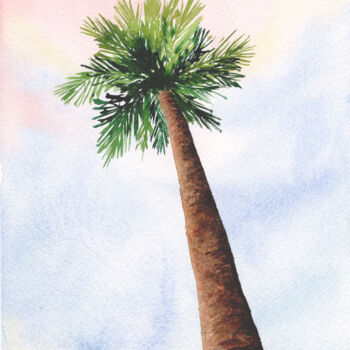 Pintura intitulada "Un palmier sous le…" por Christelle Lachambre, Obras de arte originais, Aquarela