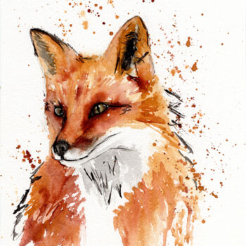 Pintura intitulada "Foxy" por Christelle Lachambre, Obras de arte originais, Aquarela