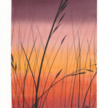 Peinture intitulée "Herbes au soleil co…" par Christelle Lachambre, Œuvre d'art originale, Aquarelle