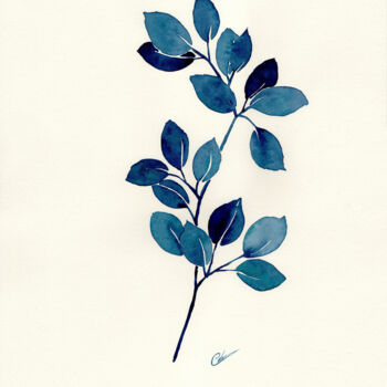 Painting titled "Branche en monochro…" by Christelle Lachambre, Original Artwork, Watercolor
