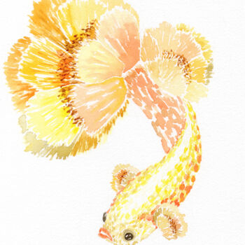 Peinture intitulée "Miss Fishy Pavot" par Christelle Lachambre, Œuvre d'art originale, Aquarelle