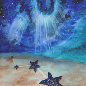 Peinture intitulée "Galaxie sous la mer" par Christelle Lachambre, Œuvre d'art originale, Aquarelle