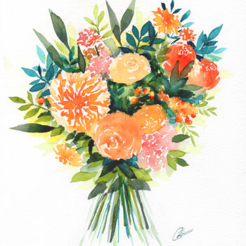 Schilderij getiteld "Bouquet chaud" door Christelle Lachambre, Origineel Kunstwerk, Aquarel