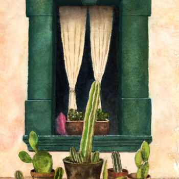 Картина под названием "Ventana de México" - Christelle Noireau, Подлинное произведение искусства, Акварель