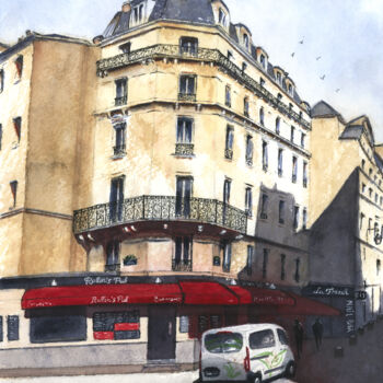 Malarstwo zatytułowany „Rue Rollin, Paris” autorstwa Christelle Noireau, Oryginalna praca, Akwarela