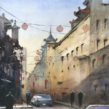 Peinture intitulée "Chinese Lanterns" par Christelle Noireau, Œuvre d'art originale, Aquarelle