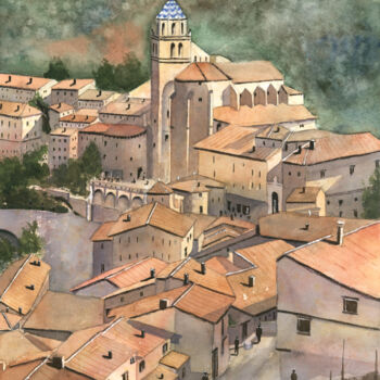 Картина под названием "Albarracin" - Christelle Noireau, Подлинное произведение искусства, Акварель
