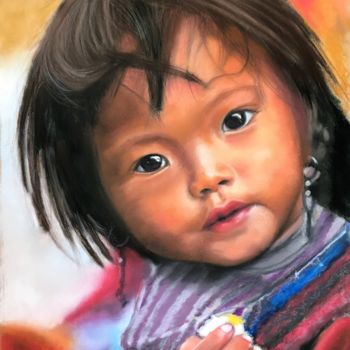 Dessin intitulée "Enfant asiatique" par Christelle Palacios, Œuvre d'art originale, Pastel