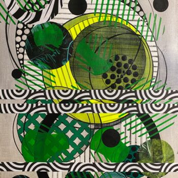 Peinture intitulée "Green shapes 2" par Christelle Riffet (Céhère), Œuvre d'art originale, Acrylique