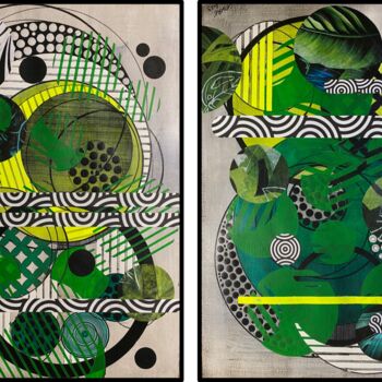 Peinture intitulée "Green shapes diptyq…" par Christelle Riffet (Céhère), Œuvre d'art originale, Acrylique