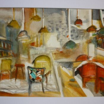 Painting titled "Salon de thé littér…" by Christelle Veron Cherbonnier, Original Artwork, Watercolor