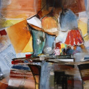 Painting titled "Table de travail" by Christelle Veron Cherbonnier, Original Artwork, Other