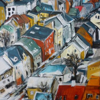 Painting titled "Hiver à Reykjavik" by Christelle Veron Cherbonnier, Original Artwork, Acrylic