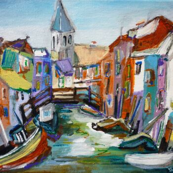 Painting titled "Burano" by Christelle Veron Cherbonnier, Original Artwork, Acrylic Mounted on Wood Stretcher frame