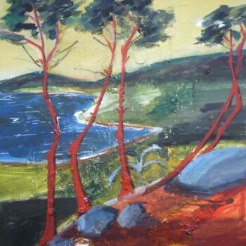 Pintura titulada "Les pins rouges 2" por Christelle Veron Cherbonnier, Obra de arte original, Acrílico Montado en Bastidor d…