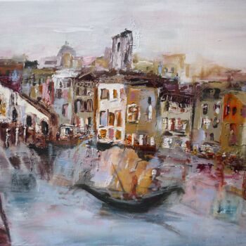 Painting titled "Ponte di Rialto 2" by Christelle Veron Cherbonnier, Original Artwork, Acrylic Mounted on Wood Stretcher fra…