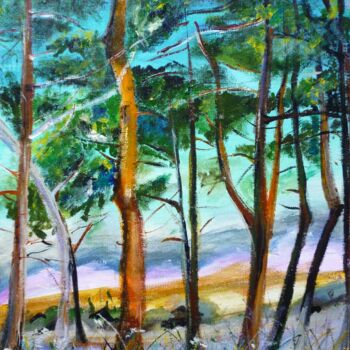 Painting titled "Les pins des Landes" by Christelle Veron Cherbonnier, Original Artwork, Acrylic Mounted on Wood Stretcher f…