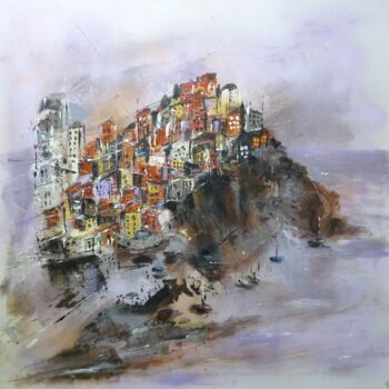 Peinture intitulée "Les Cinque Terre" par Christelle Veron Cherbonnier, Œuvre d'art originale