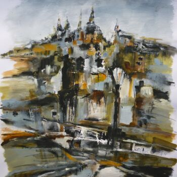 Картина под названием "Un automne à Prague" - Christelle Veron Cherbonnier, Подлинное произведение искусства, Гуашь