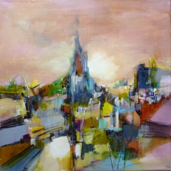 Painting titled "Carillon d'église" by Christelle Veron Cherbonnier, Original Artwork, Acrylic Mounted on Wood Stretcher fra…