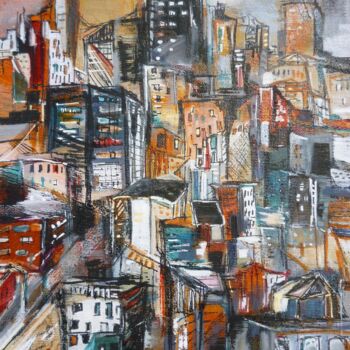 Schilderij getiteld "Ciudad" door Christelle Veron Cherbonnier, Origineel Kunstwerk, Acryl