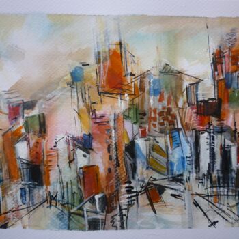 Painting titled "Ruelle de pierres" by Christelle Veron Cherbonnier, Original Artwork, Other