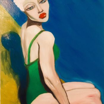 Painting titled "1ère baigneuse" by Christelle Delorme, Original Artwork, Oil