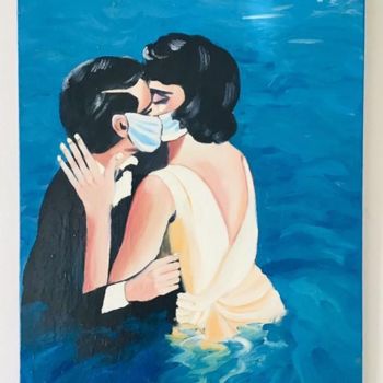 Painting titled "Le baiser" by Christelle Delorme, Original Artwork, Oil