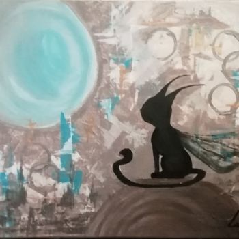 Schilderij getiteld "le songe du chat" door Lafoni, Origineel Kunstwerk, Acryl