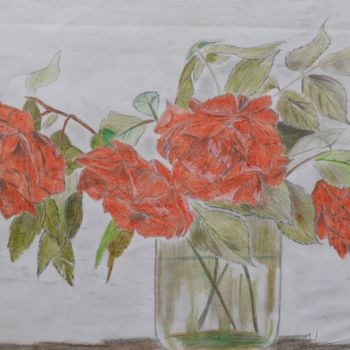 Drawing titled "Fleurs qui fânent" by Christelle Carlton, Original Artwork, Pencil