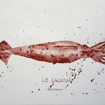 Peinture intitulée "Le Calamar" par Christel Montauban, Œuvre d'art originale, Aquarelle