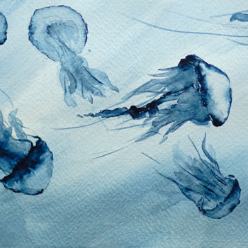 Peinture intitulée "Les méduses" par Christel Montauban, Œuvre d'art originale, Aquarelle