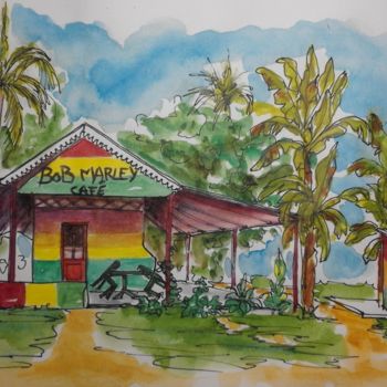 Painting titled "Pondychey -Inde" by Christel Vernhes, Original Artwork, Watercolor