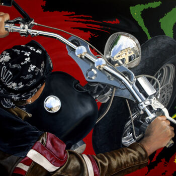 Pintura titulada "Vieux motard que ja…" por Christian Assel, Obra de arte original, Acrílico Montado en Bastidor de camilla…