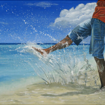 Painting titled "Tournez la plage" by Christian Assel, Original Artwork, Acrylic Mounted on Wood Stretcher frame