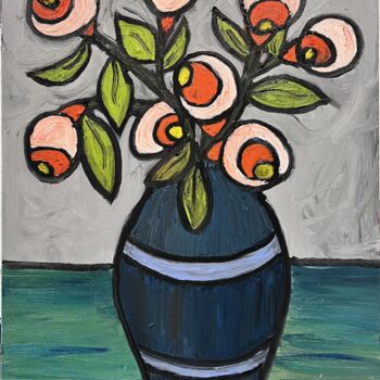 Painting titled "Le bouquet" by Christian Bader, Original Artwork, Oil Mounted on Wood Stretcher frame