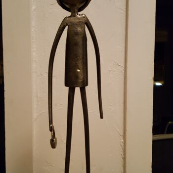 Sculpture titled "Mademoiselle pin'up" by Christian Barbance, Original Artwork, Metals