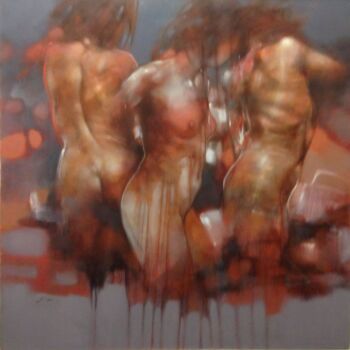Painting titled "NAIADES 1" by Christian Baron, Original Artwork, Oil Mounted on Wood Stretcher frame