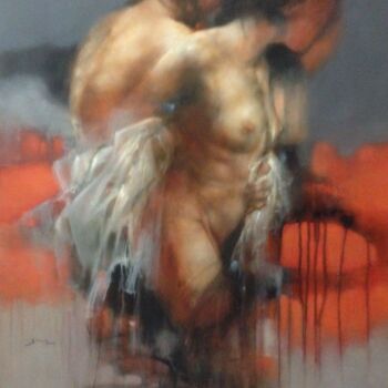 Painting titled "NAIADES II" by Christian Baron, Original Artwork, Oil Mounted on Wood Stretcher frame