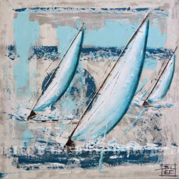 Peinture intitulée "Bateaux voiles blan…" par B-Lec, Œuvre d'art originale, Acrylique