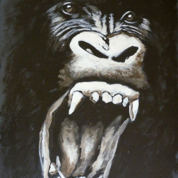 Peinture intitulée "Gorille hurlant" par B-Lec, Œuvre d'art originale, Acrylique Monté sur Châssis en bois