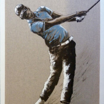 제목이 "Golfeur"인 미술작품 B-Lec로, 원작, 아크릴 나무 들것 프레임에 장착됨