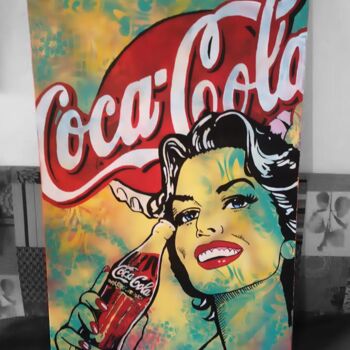 Painting titled "Coca Cola" by Christian Berger, Original Artwork, Acrylic Mounted on Wood Stretcher frame